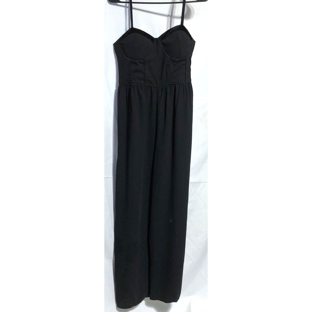 Band Of Gypsies Chic M Blk Jumpsuit Velvet Trim Sweetheart Spaghetti Straps